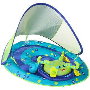 SwimWays Baby Inflatable Spring Float with Canopy- Green/Blue Octopus