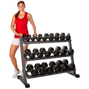 XMARK 5-50 LB Hex Dumbbell Set with Rack