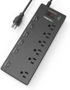 POWRUI Surge Protector with 6 Outlets & 6 USB Ports (Black)